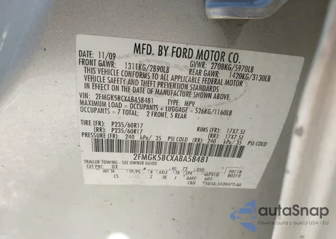 2010 Ford Flex Se from USA, damaged, VIN 2FMGK5BCXABA58481